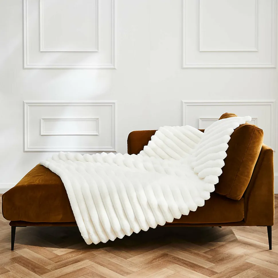 Plaid Imitation Fourrure Ultra Doux 100% Polyester BOUDOIR Certifié OekoTEX Blanc Naturel