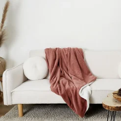 Plaid imitation fourrure rose et sherpa 140x200 cm