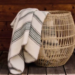Plaid laine et mohair à rayure (180x240 cm - Vert sapin)