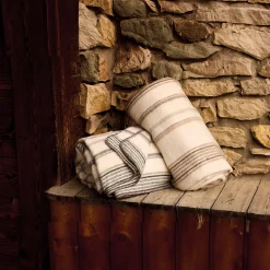 Plaid laine et mohair à rayure (180x240 cm - Beige)