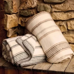 Plaid laine et mohair à rayure (180x240 cm - Beige)