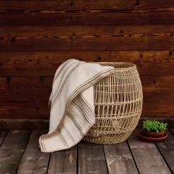 Plaid laine et mohair à rayure (120x180 cm - Beige)