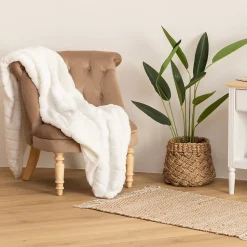 Plaid Manoir fausse fourrure - blanc 120x160 cm - Atmosphera