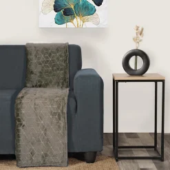 Plaid Polaire à Motif reliefé géométrique, 220x240cm, Gris anthracite, Dylrev