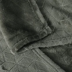 Plaid Polaire à Motif reliefé géométrique, 220x240cm, Gris anthracite, Dylrev