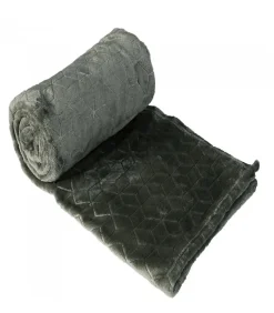 Plaid Polaire à Motif reliefé géométrique, 220x240cm, Gris anthracite, Dylrev