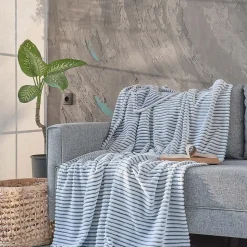Plaid polaire côtelé extra doux et chaud Blanc/Denim 150x180 cm KASH