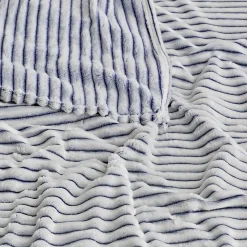 Plaid polaire côtelé extra doux et chaud Blanc/Denim 150x180 cm KASH