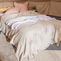 Plaid réversible 125x180 cm JAIPUR en coton stone-washed blanc