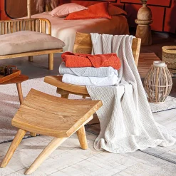 Plaid réversible 125x180 cm JAIPUR en coton stone-washed blanc