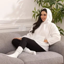Plaid sweat capuche flanelle Teddy blanc taille unique - Atmosphera