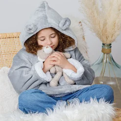 Plaid sweatshirt capuche Ours - gris - Atmosphera