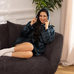 Plaid sweatshirt capuche - flanelle - bleu égéen - L-XL - Atmosphera