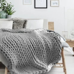 Plaid tricoté grosse maille 120x150 cm CHUNKY Gris