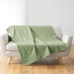 Plaid uni en polycoton pour canapé ou lit (180x220 cm - Sauge)