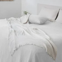 Plaid 180x240 cm en mousseline de coton collection PAROS blanc neige