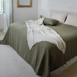 Plaid 180x240 cm en mousseline de coton collection PAROS blanc neige