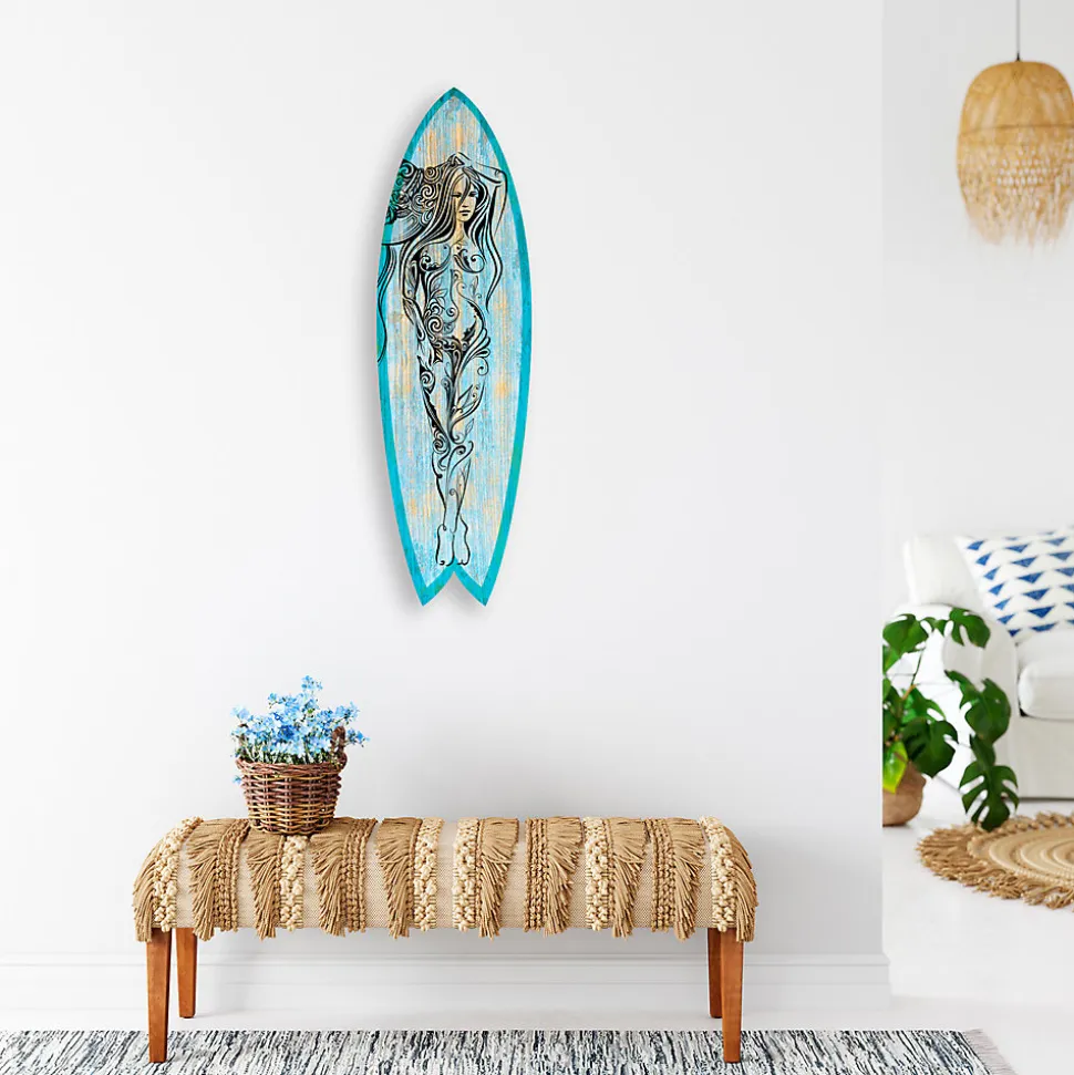 Planche de surf décorative, impression sur alu-dibond, déco murale, Planche de surf déco Woman Illustration, 100x30 cm