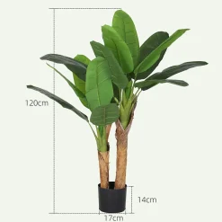 Plante artificielle bananier H.120 cm - grand réalisme - 15 feuilles - mousse effet lichen pots inclus
