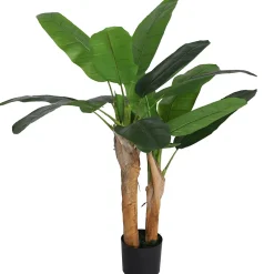 Plante artificielle bananier H.120 cm - grand réalisme - 15 feuilles - mousse effet lichen pots inclus