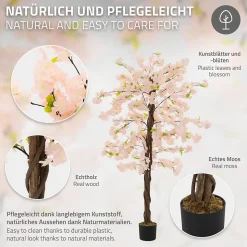 Plante artificielle cerisier ML-Design 180 cm en plastique avec pot pour intérieur et extérieur