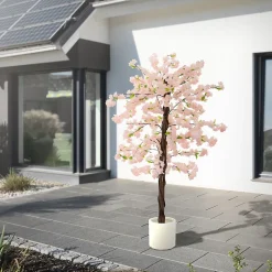 Plante artificielle cerisier ML-Design 180 cm en plastique avec pot pour intérieur et extérieur