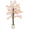 Plante artificielle cerisier ML-Design 120 cm en plastique avec pot pour intérieur et extérieur