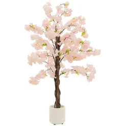 Plante artificielle cerisier ML-Design 120 cm en plastique avec pot pour intérieur et extérieur