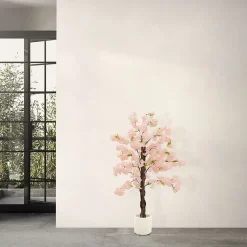 Plante artificielle cerisier ML-Design 120 cm en plastique avec pot pour intérieur et extérieur