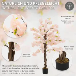 Plante artificielle cerisier ML-Design 120 cm en plastique avec pot pour intérieur et extérieur