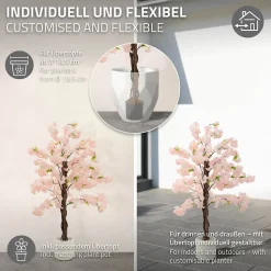 Plante artificielle cerisier ML-Design 120 cm en plastique avec pot pour intérieur et extérieur