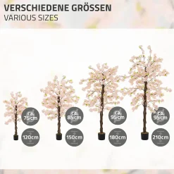 Plante artificielle cerisier ML-Design 120 cm en plastique avec pot pour intérieur et extérieur