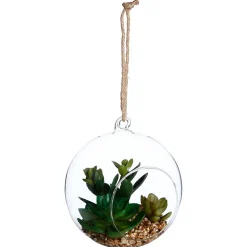 Plante artificielle en boule - pot en verre - H17 cm - Vert clair- Atmosphera