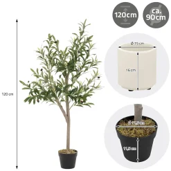 Plante artificielle olivier ML-Design 120 cm avec tronc et feuillage réaliste intérieur et extérieur