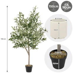 Plante artificielle olivier ML-Design 150 cm avec tronc et feuillage réaliste intérieur et extérieur