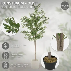 Plante artificielle olivier ML-Design 180 cm avec tronc et feuillage réaliste intérieur et extérieur