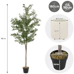 Plante artificielle olivier ML-Design 180 cm avec tronc et feuillage réaliste intérieur et extérieur