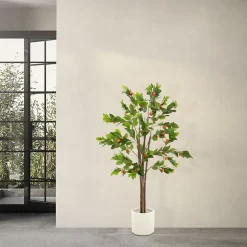 Plante artificielle oranger ML-Design 160 cm en plastique avec pot pour intérieur et extérieur