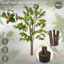Plante artificielle oranger ML-Design 160 cm en plastique avec pot pour intérieur et extérieur