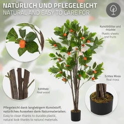 Plante artificielle oranger ML-Design 160 cm en plastique avec pot pour intérieur et extérieur