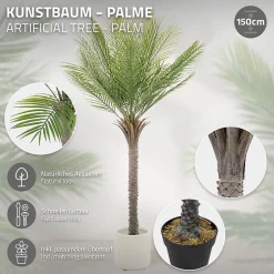 Plante artificielle palmier ML-Design 150 cm tropicale avec pot decor pour intérieur et extérieur