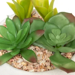 Plante grasse artificielle - pot en ciment - H10 cm - Blanc- Atmosphera