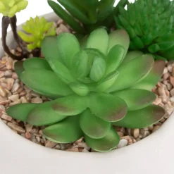 Plante grasse artificielle - pot en ciment - H10 cm - Blanc- Atmosphera