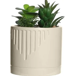Plante grasse artificielle en pot Ornami l.10 x H. 19,5 cm blanc
