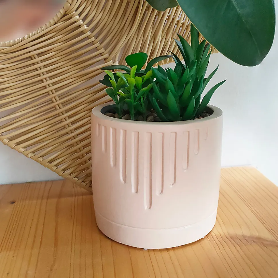 Plante grasse artificielle en pot Ornami l.10 x H. 19,5 cm blanc