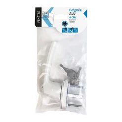Poignée alu à clé blanc pour fenêtre L.125mm