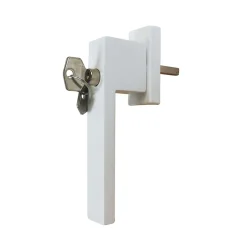 Poignée alu carré blanc et 3 clés pour fenêtre pvc