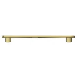 Poignée de meuble arrondi GoodHome Minzh aluminium effet laiton satin doré l.153mm x l.25mm x H. 16mm entraxe 128mm