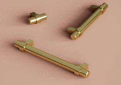 Poignée de meuble en T GoodHome Kerver acier et Zamac effet laiton doré l.168mm x l.18mm x H. 34mm entraxe 128mm