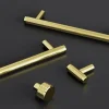 Poignée de meuble en T GoodHome Irus acier effet laiton satin doré l.136mm x l.12mm x H. 35mm entraxe 96mm